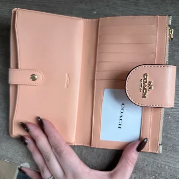 Coach Beige and Pink Signature Wristlet Wallet - Picture 3 of 4